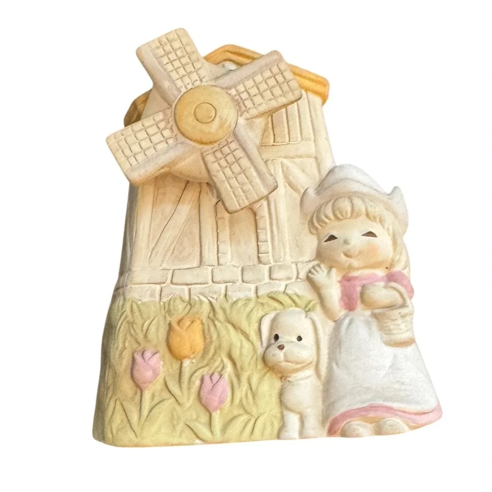 Sankyo Japan Ceramic Windmill Music Box Windmills of My Mind Dutch Girl Vintage